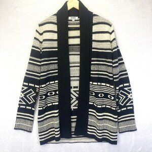 BB Dakota Open Cardigan Sweater Womens XS Beige‎ Black Aztec Boho Knit Fall Cozy